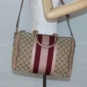 GUCCI GG Canvas Hand Bag 2way Beige Gold 247205 Auth BA5153